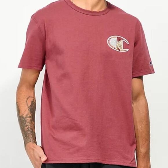 Champion T- Shirt Men Large Mixed Motif Logo Short Sleeve Dusty Rose Casual - Picture 3 of 9